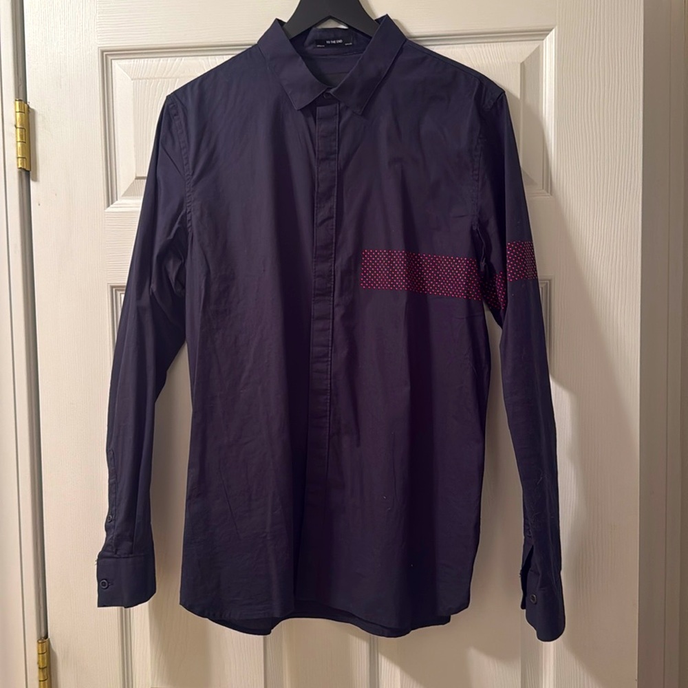 Tavik Navy w/ Red Spots Button Down Dress Shirt - Medium